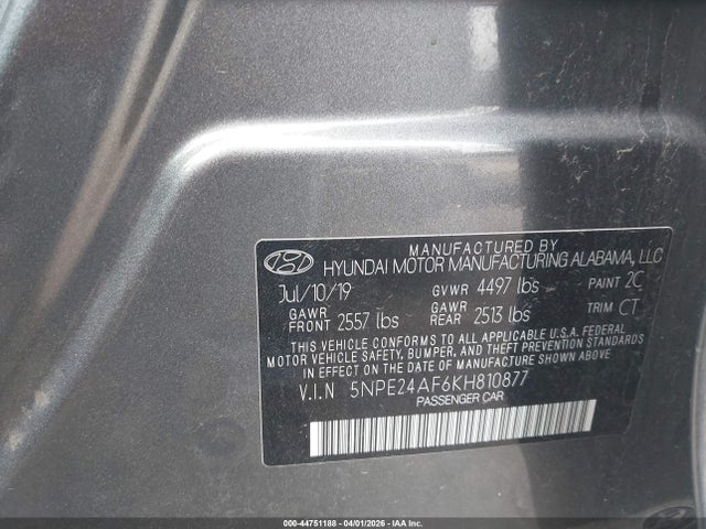Aukcja sprzedaży 2019 Hyundai Sonata Se, vin: 5NPE24AF6KH810877, numer aukcji: 44751188