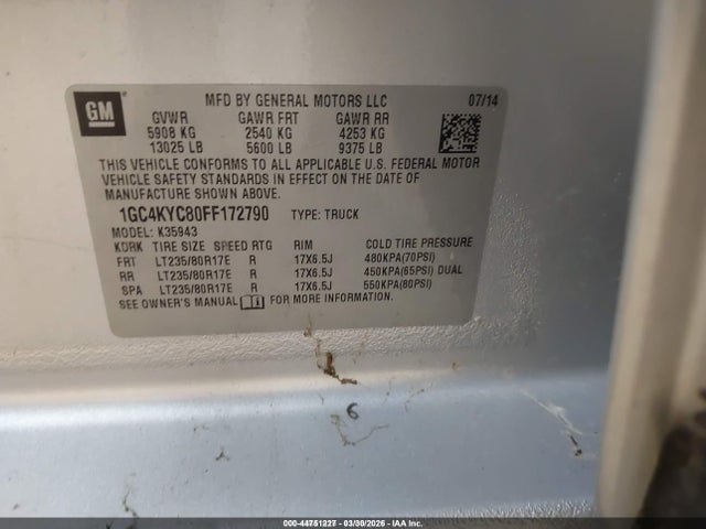 Продаж на аукціоні авто 2015 Chevrolet Silverado 3500hd Wt, vin: 1GC4KYC8OFF172790, номер лоту: 44751227