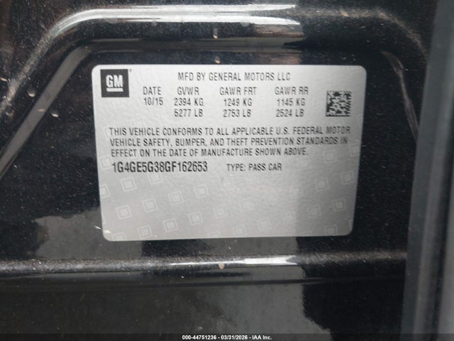 44751236 :رقم المزاد ، 1G4GE5G38GF162653 vin ، 2016 Buick Lacrosse Premium I مزاد بيع