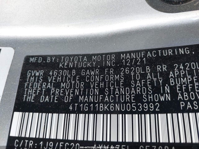 2022 Toyota Camry Se Nightshade Special Awd მანქანა იყიდება აუქციონზე, vin: 4T1G11BK6NU053992, აუქციონის ნომერი: 44751256