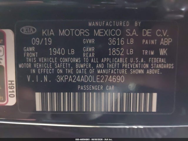 Продаж на аукціоні авто 2020 Kia Rio S, vin: 3KPA24AD0LE274690, номер лоту: 44751261
