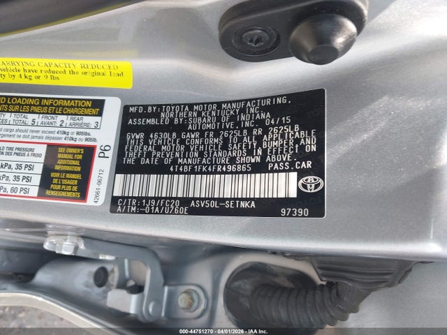 Продажа на аукционе авто 2015 Toyota Camry Le, vin: 4T4BF1FK4FR496865, номер лота: 44751270