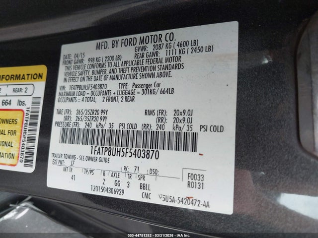 1FATP8UH5F5403870 Ford Mustang Ecoboost Premium