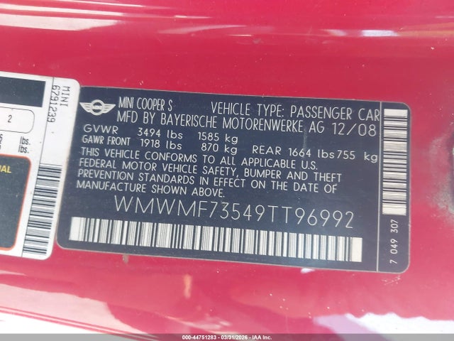 2009 MINI COOPER S WMWMF73549TT96992 Photo 8