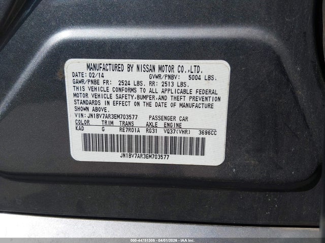 Продаж на аукціоні авто 2014 Infiniti Q50 Premium, vin: JN1BV7AR3EM703577, номер лоту: 44751305