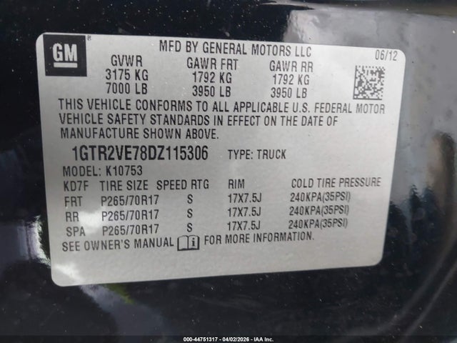 Aukcja sprzedaży 2013 Gmc Sierra 1500 Sle, vin: 1GTR2VE78DZ115306, numer aukcji: 44751317