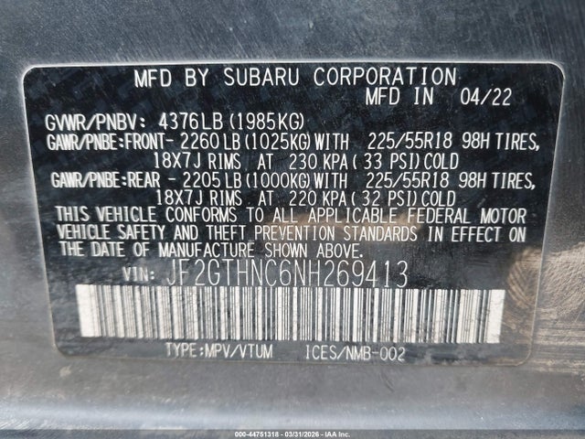 2022 SUBARU CROSSTREK JF2GTHNC6NH269413 Photo 8