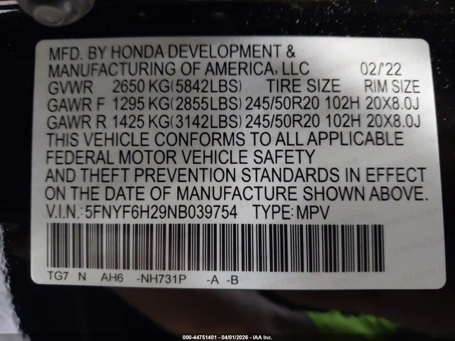 2022 HONDA PILOT 5FNYF6H29NB039754 Photo 8