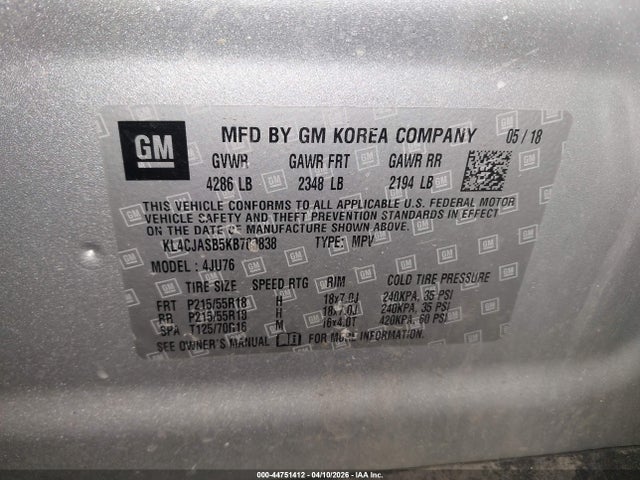 Продаж на аукціоні авто 2019 Buick Encore Fwd Preferred, vin: KL4CJASB5KB700838, номер лоту: 44751412