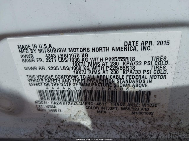 Продаж на аукціоні авто 2015 Mitsubishi Outlander Sport Se, vin: 4A4AR4AU8FE030676, номер лоту: 44751416