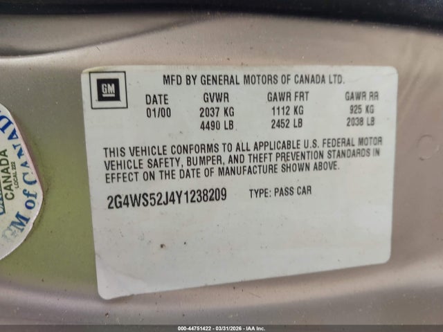 2000 BUICK CENTURY 2G4WS52J4Y1238209 Photo 8