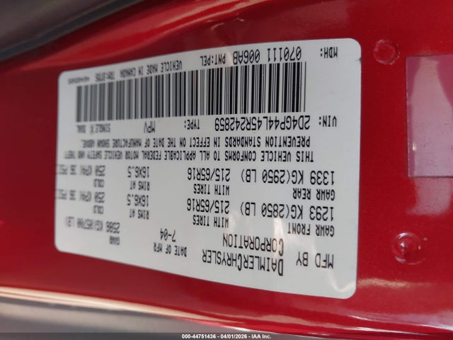 44751436 :رقم المزاد ، 2D4GP44L45R242859 vin ، 2005 Dodge Grand Caravan Sxt مزاد بيع