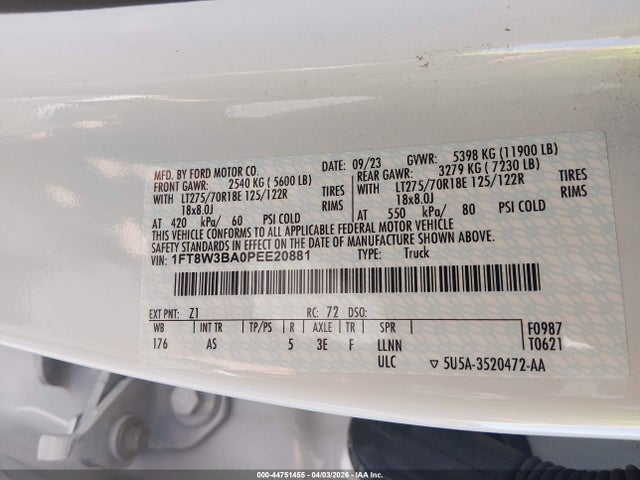 Продаж на аукціоні авто 2023 Ford F-350 Xl, vin: 1FT8W3BA0PEE20881, номер лоту: 44751455
