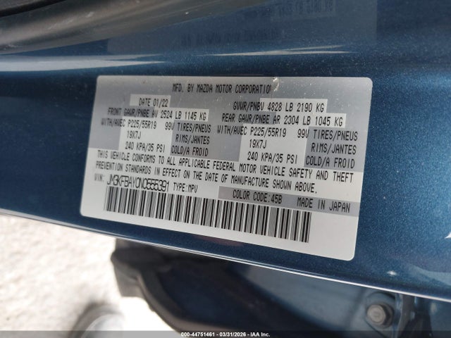 Aukcja sprzedaży 2022 Mazda Cx-5 2.5 Turbo, vin: JM3KFBAY0N0555391, numer aukcji: 44751461