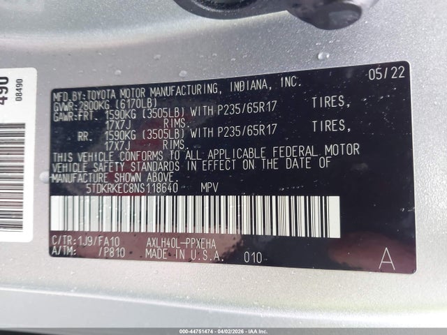 2022 TOYOTA SIENNA 5TDKRKEC8NS118640 Photo 8
