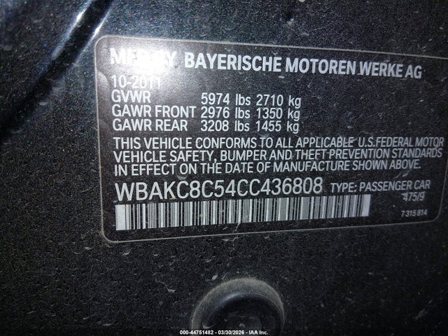 Продаж на аукціоні авто 2012 Bmw 750li Xdrive, vin: WBAKC8C54CC436808, номер лоту: 44751482