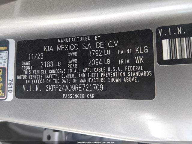 Продаж на аукціоні авто 2024 Kia Forte Lxs, vin: 3KPF24AD9RE721709, номер лоту: 44751488