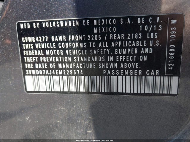 3VWD07AJ4EM229574 Volkswagen Jetta 1.8t Se