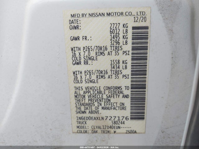 Nissan Frontier S 4x2 2020 1N6ED0EAXLN727176 Image 9