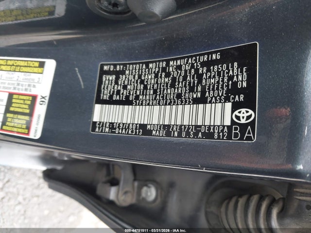 Toyota Corolla Le Eco 2015 5YFBPRHE0FP336335 Image 9