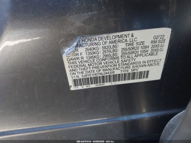 Aukcja sprzedaży 2022 Acura Mdx A-spec Package, vin: 5J8YE1H07NL044308, numer aukcji: 44751518