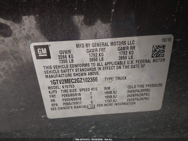 2016 Gmc Sierra 1500 Sle მანქანა იყიდება აუქციონზე, vin: 1GTV2MEC2GZ102366, აუქციონის ნომერი: 44751572