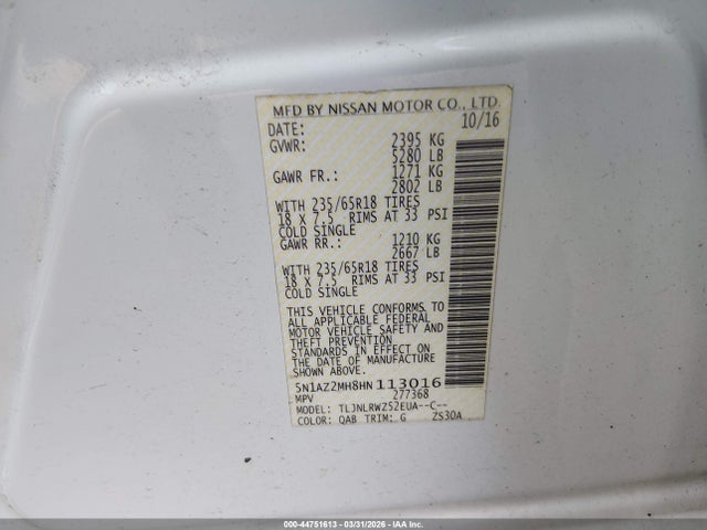 5N1AZ2MH8HN113016 Nissan MURANO SL