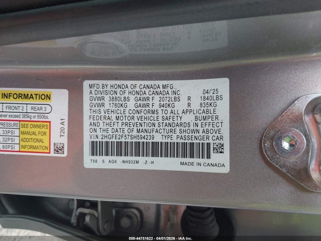 2HGFE2F57SH594239 Honda Civic Sport