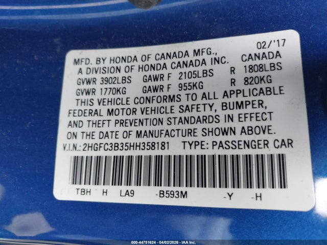 Honda Civic Ex-t 2017 2HGFC3B35HH358181 Image 9