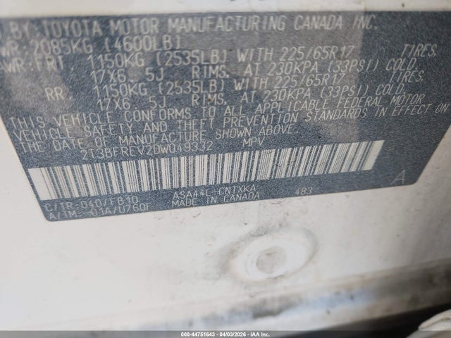 Продаж на аукціоні авто 2013 Toyota Rav4 Le, vin: 2T3BFREV2DW049332, номер лоту: 44751643