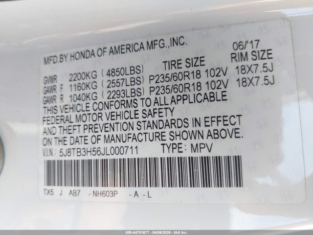 5J8TB3H56JL000711 Acura Rdx Technology Acurawatch Plus Packages/technology Package