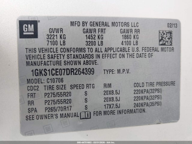 Продаж на аукціоні авто 2013 Gmc Yukon Slt, vin: 1GKS1CE07DR264399, номер лоту: 44751683