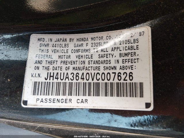 1997 Acura Tl 3.2 მანქანა იყიდება აუქციონზე, vin: JH4UA3640VC007626, აუქციონის ნომერი: 44751696