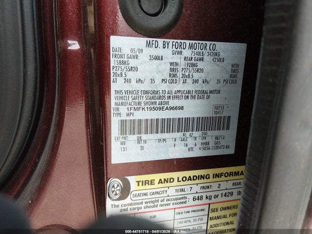 Продажа на аукционе авто 2009 Ford Expedition El Limited, vin: 1FMFK19509EA96698, номер лота: 44751718