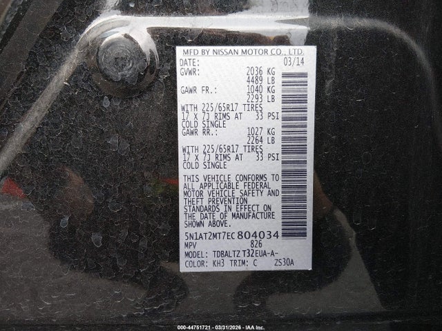 Nissan ROGUE SV 2014 5N1AT2MT7EC804034 Image 9