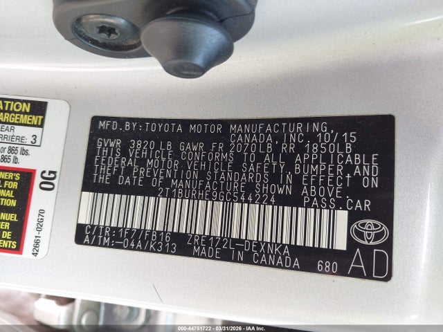 2T1BURHE9GC544224 Toyota COROLLA LE