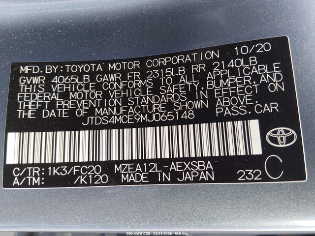 JTDS4MCE9MJ065148 Toyota COROLLA SE