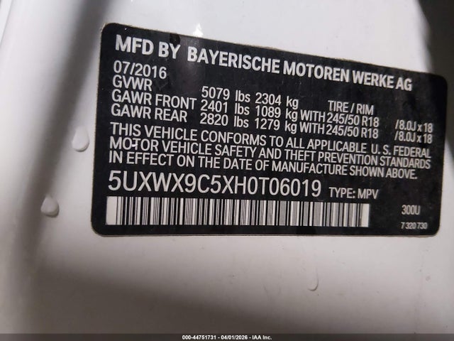 Продажа на аукционе авто 2017 Bmw X3 Xdrive28i, vin: 5UXWX9C5XH0T06019, номер лота: 44751731