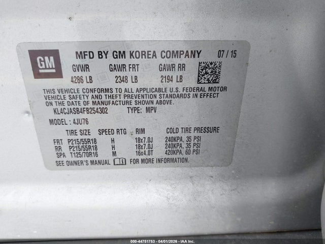 Продажа на аукционе авто 2015 Buick Encore, vin: KL4CJASB4FB254302, номер лота: 44751753