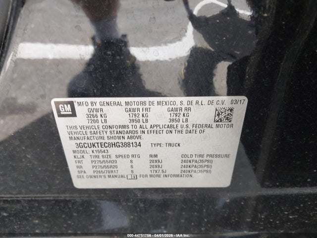 Продаж на аукціоні авто 2017 Chevrolet Silverado 1500, vin: 3GCUKTEC8HG388134, номер лоту: 44751756