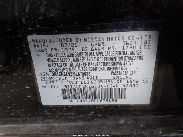 Nissan Versa Sv Xtronic Cvt 2021 3N1CN8EV2ML875688 Image 9