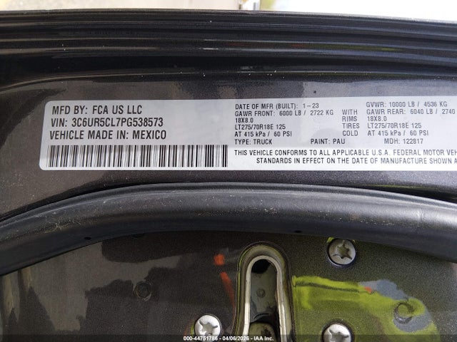 Aukcja sprzedaży 2023 Ram 2500 Tradesman  4x4 6'4 Box, vin: 3C6UR5CL7PG538573, numer aukcji: 44751786