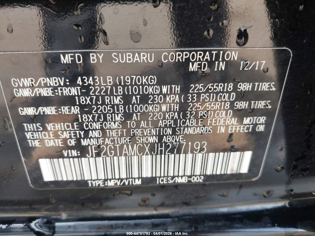 Продаж на аукціоні авто 2018 Subaru Crosstrek 2.0i Limited, vin: JF2GTAMCXJH277193, номер лоту: 44751793