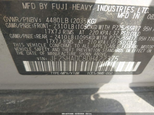 2013 SUBARU FORESTER JF2SHADC8DH422375 Photo 8