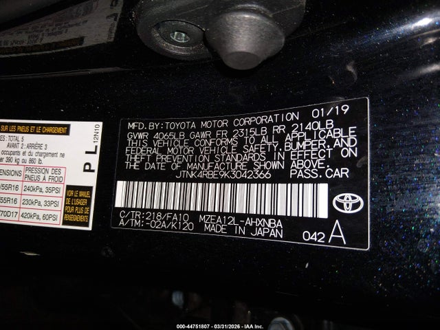 JTNK4RBE9K3042366 Toyota COROLLA SE