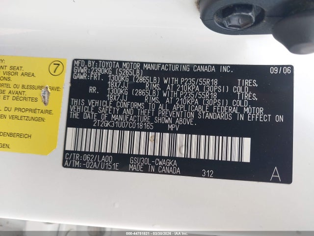 Продажа на аукционе авто 2007 Lexus Rx 350, vin: 2T2GK31U07C018165, номер лота: 44751821