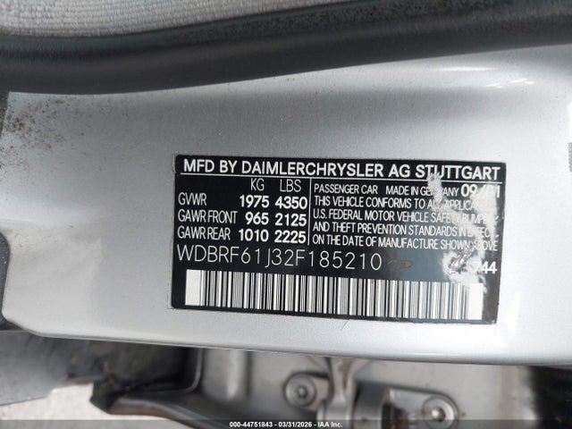 2002 Mercedes-benz C 240 მანქანა იყიდება აუქციონზე, vin: WDBRF61J32F185210, აუქციონის ნომერი: 44751843