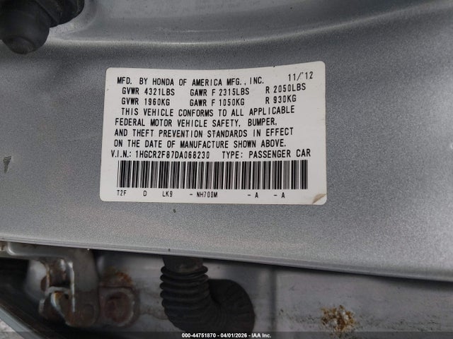 Продаж на аукціоні авто 2013 Honda Accord Ex-l, vin: 1HGCR2F87DA068230, номер лоту: 44751870