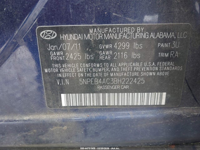 2011 HYUNDAI SONATA 5NPEB4AC3BH222425 Photo 8