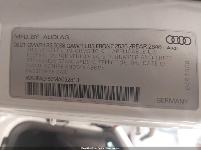 44751920 :رقم المزاد ، WAUFACF50MA032813 vin ، 2021 Audi A5 Sportback Premium Plus 45 Tfsi Quattro S Tronic مزاد بيع